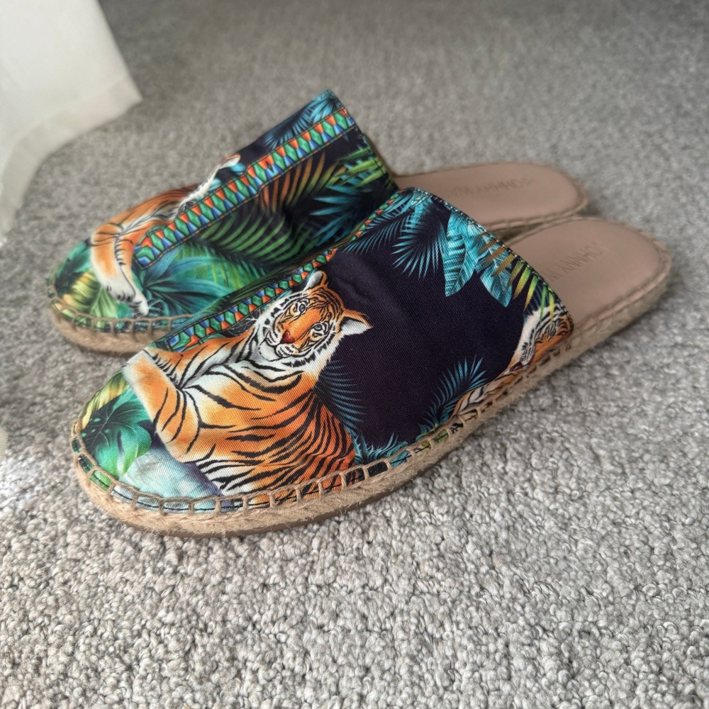 Johnny Was $198 Tigres Mule Espadrille Tiger Tropical Resort Jungle Maximal Sz 8